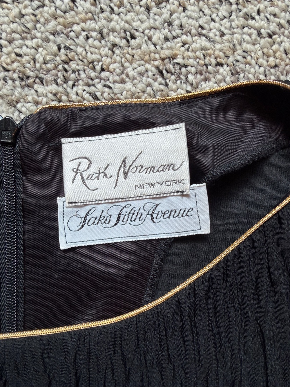 Vintage Ruth Norman Black Crinkle Wide-Leg Jumpsuit Button-Trim Shoulders - Picture 3 of 9